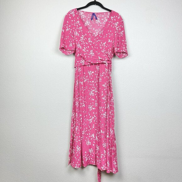 Seraphine Women's 8 Raspberry Sanna Maternity Nursing Midi Dress Viscose Floral - Picture 3 of 16